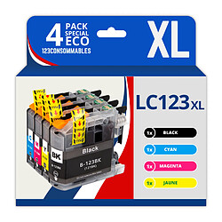 123CONSOMMABLES - LC123 - Pack 4 Cartouches Compatibles avec Brother LC123XL pour Imprimante DCP-J132W J152W J172W J552DW J752DW J4110DW MFC-J245 J6520DW J6720DW (1 Noir / 1 Cyan / 1 Magenta / 1 Jaune)