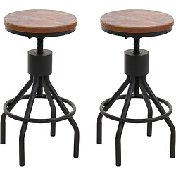 Decoshop26 Lot de 2 tabourets de bar chaise haute design industriel réglable en hauteur repose-pieds rotatif métal noir et bois massif marron TDB04082