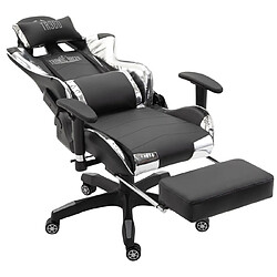 Decoshop26 Fauteuil de bureau chaise gamer sur roulettes avec repose-pieds accoudoirs en PVC noir / blanc 10_0002765 pas cher