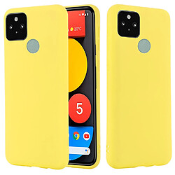 Coque en silicone Liquide de couleur unie bien protégé avec sangle jaune pour votre Google Pixel 5a 5G