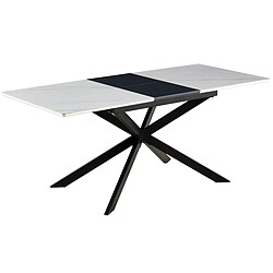 Pegane Table à manger rectangulaire extensible en céramique coloris blanc / pieds noir - Longueur 140-180 x profondeur 80 x hauteur 75 cm