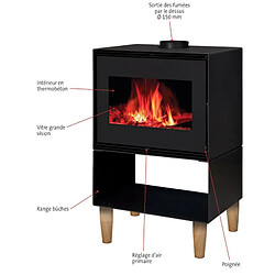 Interstoves Pack Poêle à bois ANDREA 10 bûches 50cm + Kit Conduit 150 - Noir