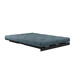 Inside 75 Canapé convertible futon ROOTS pin laqué noir matelas 140 x 200 cm coloris bleu pétrole pas cher