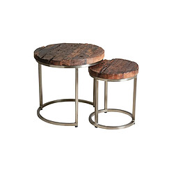 Aubry Gaspard Set 2 tables gigognes en acier et bois massif.