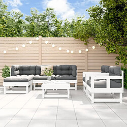 Maison Chic Salon de jardin 7 pcs + coussins - Mobilier/Meubles de jardin - Table et chaises d'extérieur blanc bois massif -MN15162