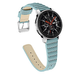 Bracelet en cuir véritable 22mm, sangle à lignes de couture ondulées, bleu pour votre Samsung Galaxy Watch3 45mm/Samsung Galaxy Watch 46mm