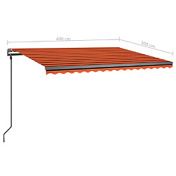 vidaXL Auvent manuel rétractable avec poteaux 4x3 m Orange et marron pas cher