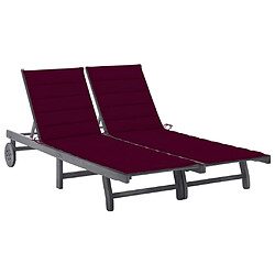 Maison Chic Chaise longue de jardin 2 places avec coussin | Bain de soleil Relax | Transat Gris Acacia -GKD63839