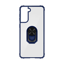 Avizar Coque Samsung Galaxy S21 Bi-matière Bague Métallique Fonction Support - Bleu