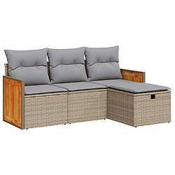 vidaXL Salon de jardin avec coussins 4 pcs beige résine tressée