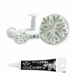 Scrapcooking 3 découpoirs et éjecteurs pâte à sucre Flocons + Stylo glaçage noir