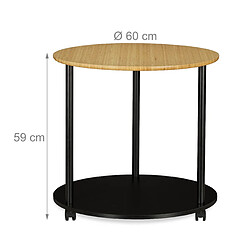 Helloshop26 Table d'appoint ronde sur roulettes diamètre 60 cm bois et noir 13_0002658