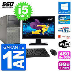 PC Tour Dell OptiPlex 9010 Ecran 22" i5-2400 RAM 8Go SSD 480Go Windows 10 Wifi - Occasion