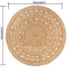 vidaXL Tapis Design tressé Jute 210 cm Rond pas cher