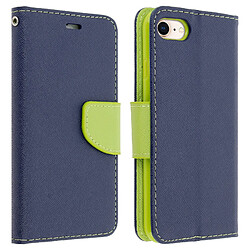 Avizar Étui iPhone 7 et 8 Porte-carte Support vidéo Fancy Style bleu nuit et vert pomme