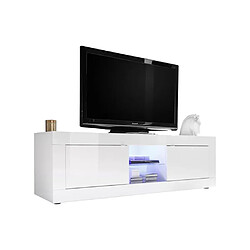 Avis Vente-Unique Meuble TV COMETE - LEDs - 2 portes - Blanc laqué