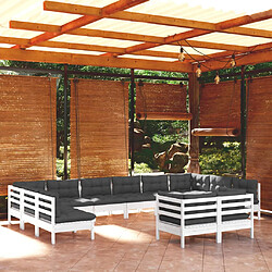 vidaXL Salon de jardin 12 pcs avec coussins blanc bois de pin solide