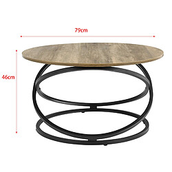 Helloshop26 Table basse ronde salon panneaux de particules métal 79 cm bois et noir 03_0004154/2