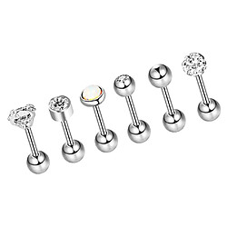 6/12 Sets Acier Zircon Strass Boucle D'oreille Piercing Bijoux Argent 6 Sets