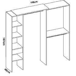 Pegane Armoire dressing double en bois mélaminé coloris blanc - Longueur 98 x Profondeur 41 x Hauteur 187 cm