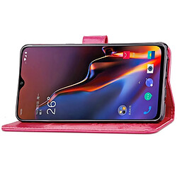 Wewoo Coque Étui en cuir à motif de fleurs pressées Lucky Clover pour OnePlus 6T, avec support et logements pour cartes, portefeuille dragonne (Magenta) pas cher