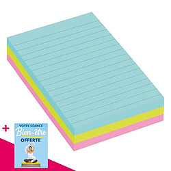 Notes lignées couleurs Miami Super Sticky Post-it 101 x 152 mm assortis - bloc de 90 feuilles - Lot de 3