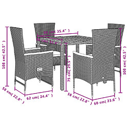 Maison Chic Ensemble à manger d'extérieur 5 pcs avec coussins,Salon de jardin,Mobilier de jardin Noir Résine tressée -GKD238271 pas cher