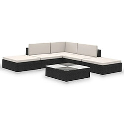 vidaXL Salon de jardin avec coussins 6 pcs résine tressée noir