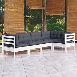 Maison Chic Salon de jardin 5 pcs avec coussins | Ensemble de Table et chaises | Mobilier d'Extérieur blanc bois de pin -GKD68260