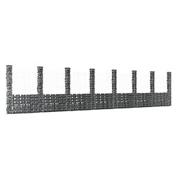 vidaXL Panier de gabion en forme de U avec 8 poteaux Fer 860x20x200 cm