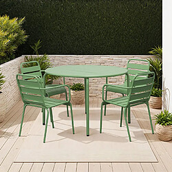 Mes Ensemble table de jardin 110 cm + 4 fauteuils en métal vert - BACA