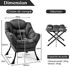 Helloshop26 Fauteuil paresseux avec ottoman fauteuil moderne de loisirs pour la lecture avec oreiller accoudoirs poche latérale et repose-pieds pour salon chambre bureau gris 20_0008584 pas cher