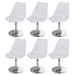 Decoshop26 Lot de 6 chaises pivotantes réglables en hauteur en PVC rotatif en PVC et plastique blanc piètement chromé 04_0000704