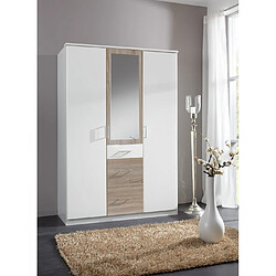 Acheter Inside 75 Armoire LAVAL décor blanc et chêne 1 porte miroir 2 portes 3 tiroirs 2 tringles