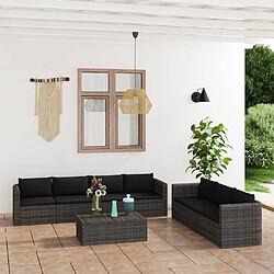 vidaXL Salon de jardin 8 pcs avec coussins résine tressée gris