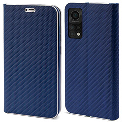 Moozy Étui Portefeuille pour Xiaomi Mi 10T 5G et Mi 10T Pro 5G, Bleu Foncé Carbone - Protection des Bords Métalliques Fermeture Magnétique Flip Cover avec Porte-Cartes