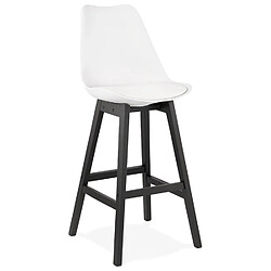 Alterego Tabouret de bar 'CAMILA' blanc avec pied en bois noir