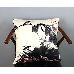 Avis YP Select 4 Pcs Chinois Encre Peinture Oreiller Coussin Fleur-Oiseau Classique Canapé Coussin Noir 45X45 CM