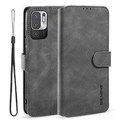 Dg.Ming Etui en PU + TPU antichute, style rétro avec support gris pour votre Xiaomi Redmi Note 10 5G