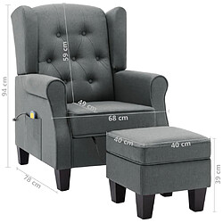 vidaXL Fauteuil de massage avec repose-pied Gris clair Tissu pas cher