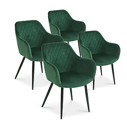 Lot de 4 chaises Victoria en velours vert pieds noir