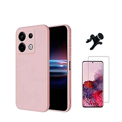 NIS Kit Clearglass + Housse Silicone Liquide + Support Redmi Note 13 Pro 4G - Rose