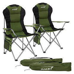 Hauki Set 2x Chaise de camping pliante kaki avec porte-boisson+sac de transport 150 kg