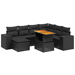 vidaXL Salon de jardin 8 pcs avec coussins noir résine tressée