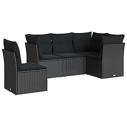 vidaXL Salon de jardin 5 pcs avec coussins noir résine tressée