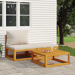 Maison Chic Salon de jardin 3 pcs + coussins - Mobilier/Meubles de jardin - Table et chaises d'extérieur bois massif d'acacia -MN86311