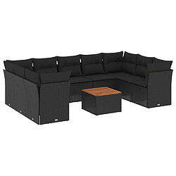 Maison Chic Salon de jardin 10 pcs avec coussins | Ensemble de Table et chaises | Mobilier d'Extérieur noir résine tressée -GKD80219