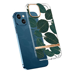 Coque en TPU + acrylique motif floral transparent, électrolytique feuilles vertes pour votre Apple iPhone 13 6.1 pouces