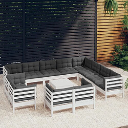 Maison Chic Salon de jardin 13 pcs + coussins - Mobilier/Meubles de jardin - Table et chaises d'extérieur blanc bois de pin solide -MN17259