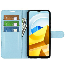 Etui en PU texture litchi, anti-écaillage avec support pour votre Xiaomi Poco M5 4G - bleu